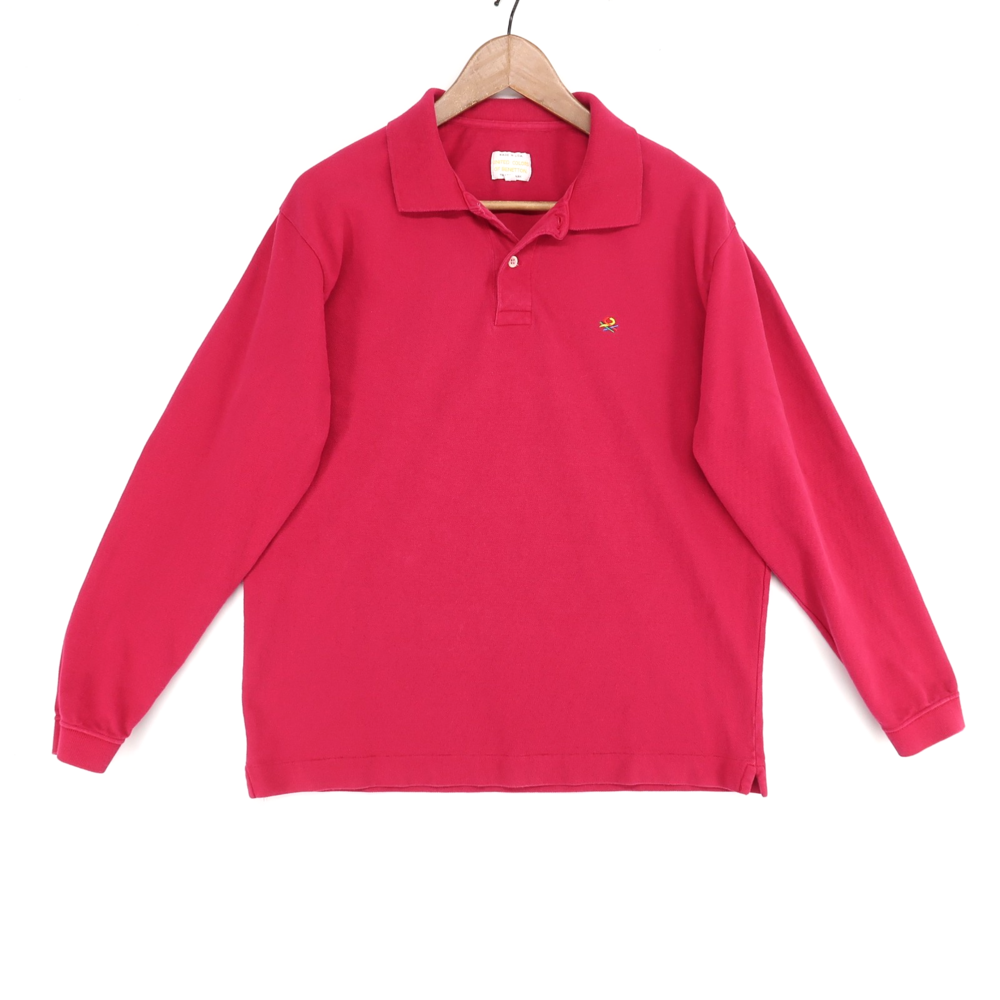Vintage United Colors Of Benetton Polo Shirt Mens XL Dark Pink Long Sleeve Pique
